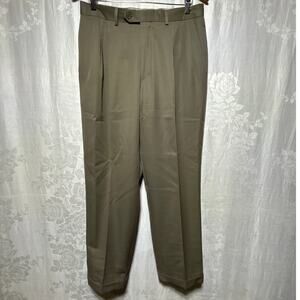 Pazoni Dress Pants 33 Tan Sand 100% Wool Made in Italy Pleated Cuffed Trousers